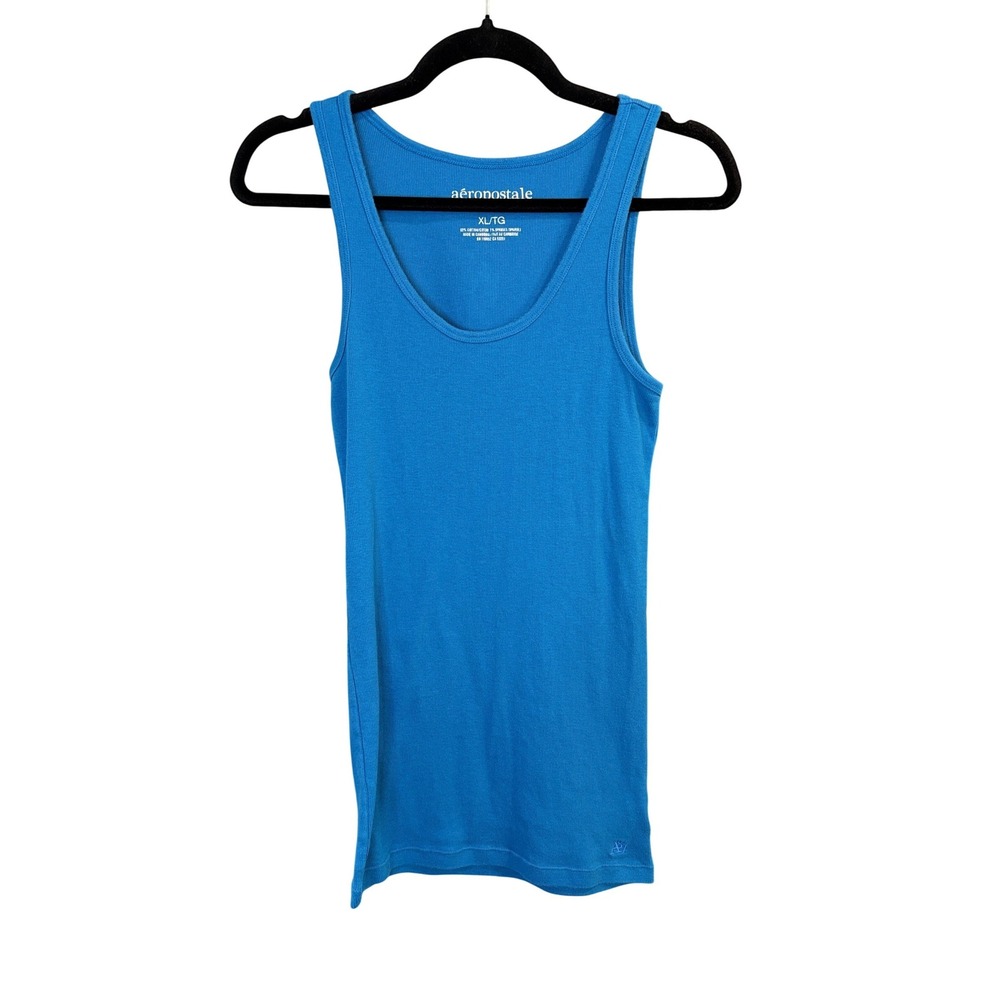 Aeropostale Blue Tank Top Womens XL Ribbed Scoop Neck Sleeveless Cotton Blend